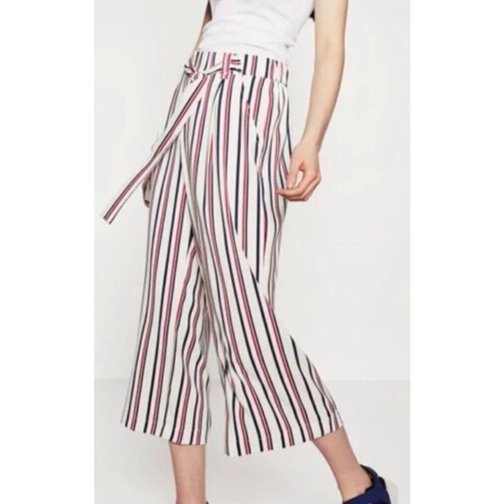 Zara Trafaluc Collection Cropped Wide Leg Striped America Pants Medium